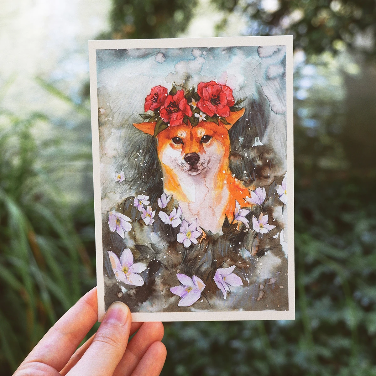 Shiba Inu con Corona de Amapolas