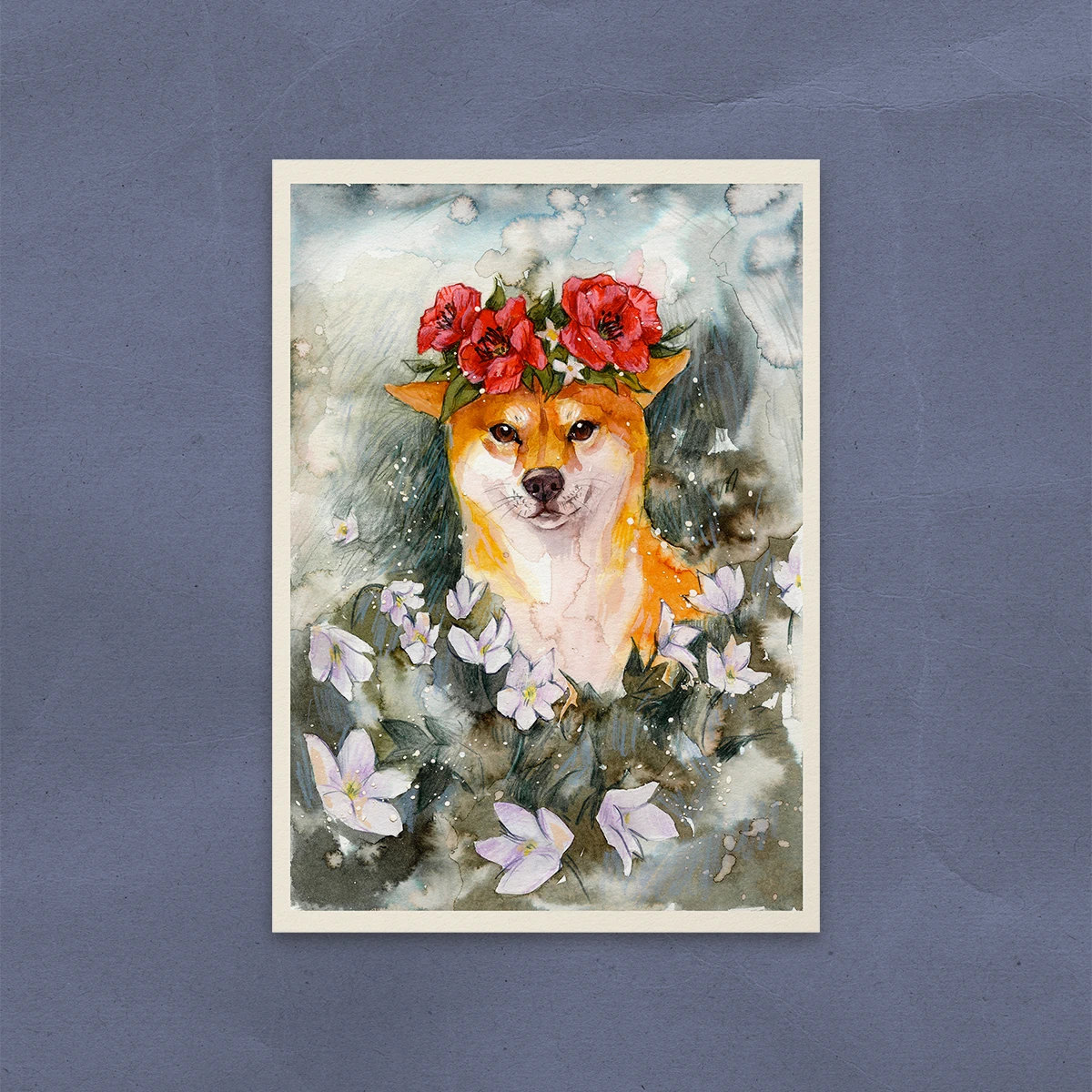 Shiba Inu con Corona de Amapolas