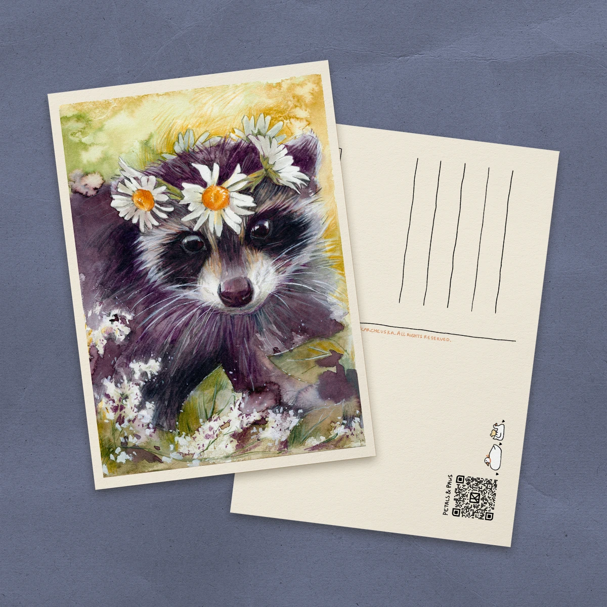 Postal Mapache con Corona de Margaritas